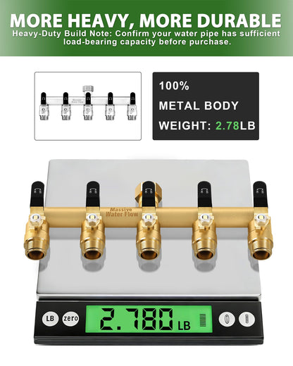 LNEZCDB 5 Way Hose Splitter, Heavy Duty Full Flow Garden Water Hose Bib Spigot Splitter, Brass Rust and Freeze Resistant Outdoor Faucet Splitter, T Adapter Connector with 3/4 - Inch GHT Thread （Black）