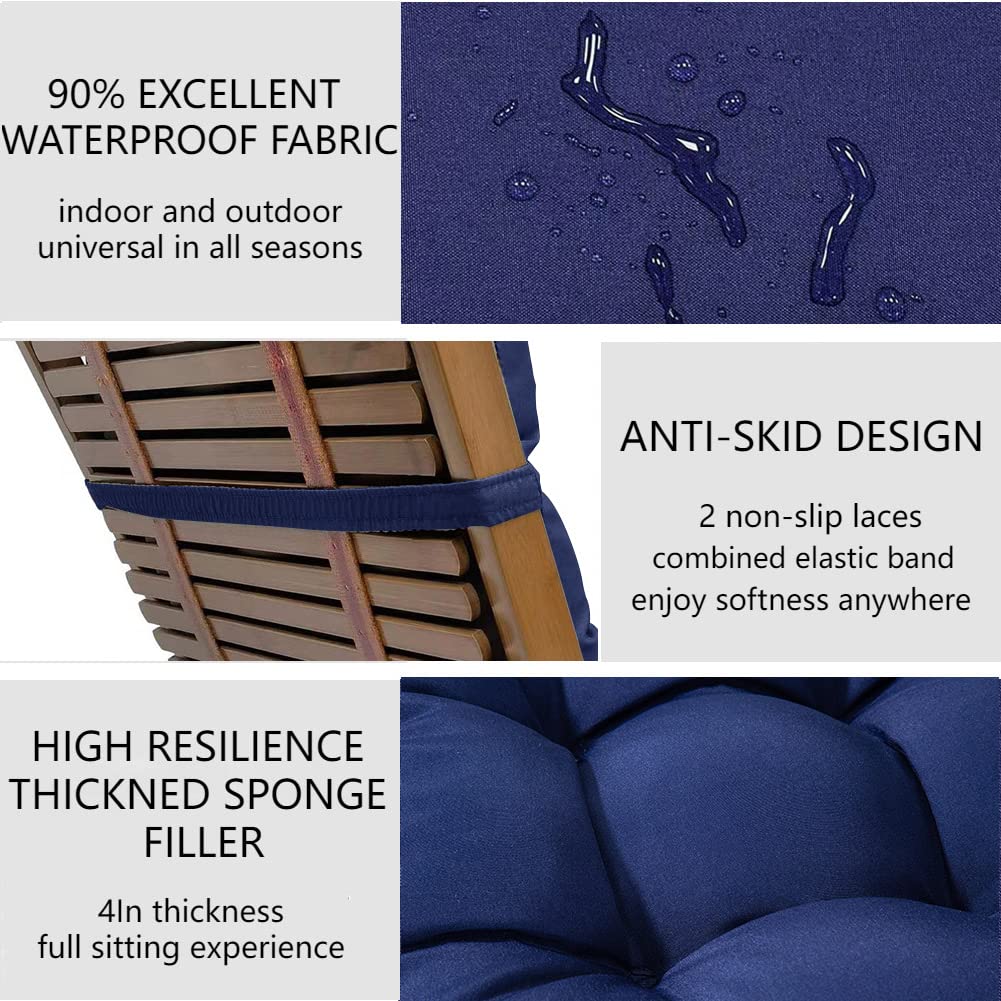 COGINQUS Indoor/Outdoor Rocking Chair Cushion Waterproof 43.3×19.7in-All Weather Patio&High Back Chair Cushions with Ties,Thicken Outdoor Garden Furniture Chair Pads Replacement (Hawaiian)