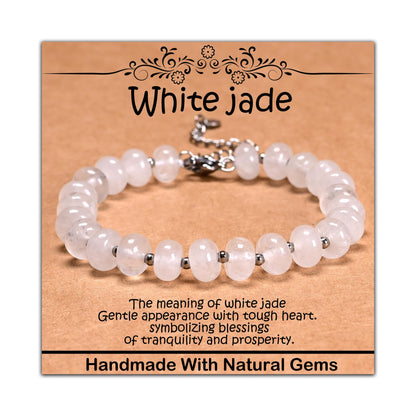 CHCCOYE 5x8mm Natural Healing Gemstone Bracelet – Handmade Yoga Beaded Bracelet, Stress-Relief Crystal Jewelry for Men & Women (White jade)