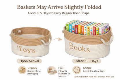 Rope Storage Basket - 15 x 11 x 9 Book Storage Bin - Embroidered Storage Bins - Tote Bin for Nursery, Playroom, Living Room, Classroom (Book Bin)