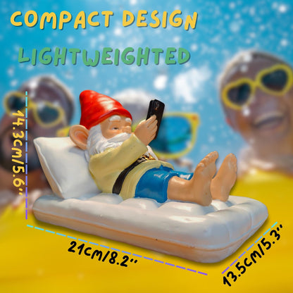 GIOMLE Relaxing Pool Gnome with Smartphone - 5.6" Heavy Resin Garden Statue - Weather-Resistant Funny Lawn Ornament - Summer Patio Decor - Unique Housewarming Gift