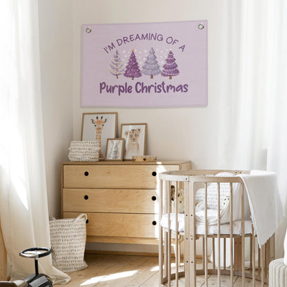 MNASAIOO Purple Christmas Tree Kids Banner, Preppy Trendy Girls Girly Room Decor, Winter Nursery Canvas Flag Wall Hanging Decor Art for Holiday Classroom Playroom Toddler Room Bedroom Dorm 20x30in
