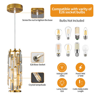 LMQNINE Pendant Lights Modern Gold Pendant Light Mini Crystal Chandelier Pendant Lighting for Kitchen Island Dinning Room Bedroom Kitchen Sink Lighting (Gold 3-Pack)