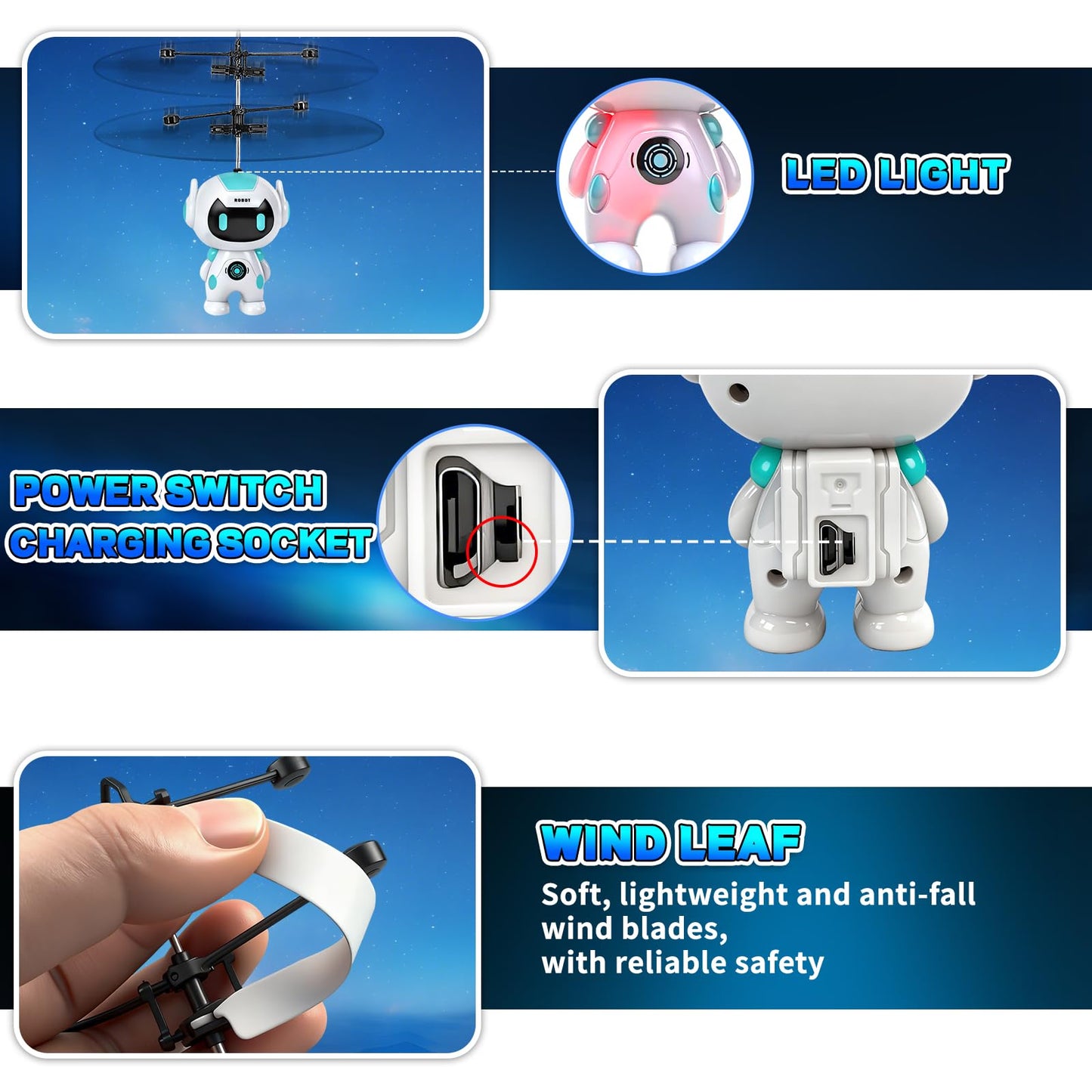 Tcvents Flying Robot Toys for Kids, Flying Ball Hand Operated Drones with LED Light Indoor Rechargeable Mini Drone Helicopter Easter Gifts for Boys Girls Age 6-8 9 10 11 12+ Years Old