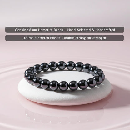 Cherry Tree Collection Hematite Beaded Bracelet – Genuine 8mm Gemstone Stretch Bracelet for Men & Women – Handmade Crystal Bracelet - (Hematite - S)