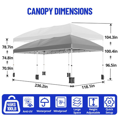 10x20FT Pop Up Wedding Party Tent with 6 Sidewalls, Heavy Duty Commercial Outdoor Canopy Gazebo, All Season Wind & Waterproof with Storage Bag, Gray