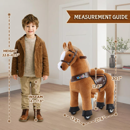 WondeRides Ride on Horse Riding Horse Pony Cycle Toy, 30.1 Inch Height Riding Pony Ride Plush Rocking Mechanical Walking Animal with Wheels No Battery Size 3 for Kids 3 to 4 Years M345