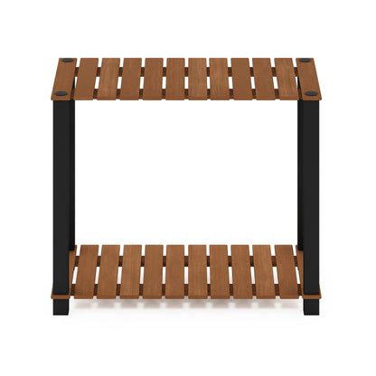 Furinno Pangkor 2-Tier Turn-N-Tube Indoor Outdoor Plant Shelf Large Rectangle Wood Stand with Square Poles, Natural/Black