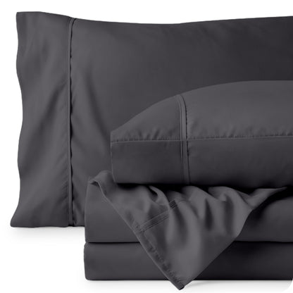 Bare Home Queen Sheet Set - 1800 Ultra-Soft Microfiber Queen Bed Sheets - Double Brushed - Deep Pockets - Easy Fit - 4 Piece Set - Bedding Sheets & Pillowcases (Queen, Forged Iron Grey)