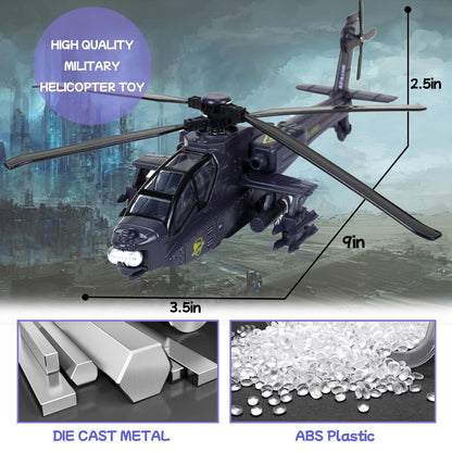 Tcvents Army Police Helicopter Toy for Boys Age 4-7, Diecast Military Toys Helicopter Model with Sounds & Lights, Pull Back Alloy Plane Birthday Gifts for Kids Toddlers 3-9 (Holder Included)