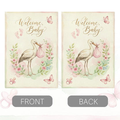 Welcome Home Baby Girl Garden Flag Pink Flroal Its A Girl Announcement Yard Decor Sign Small Double Sided Burlap Gender Reveal Newborn Baby Shower Garden Flag for Outside Yard 12 x 18 Inch