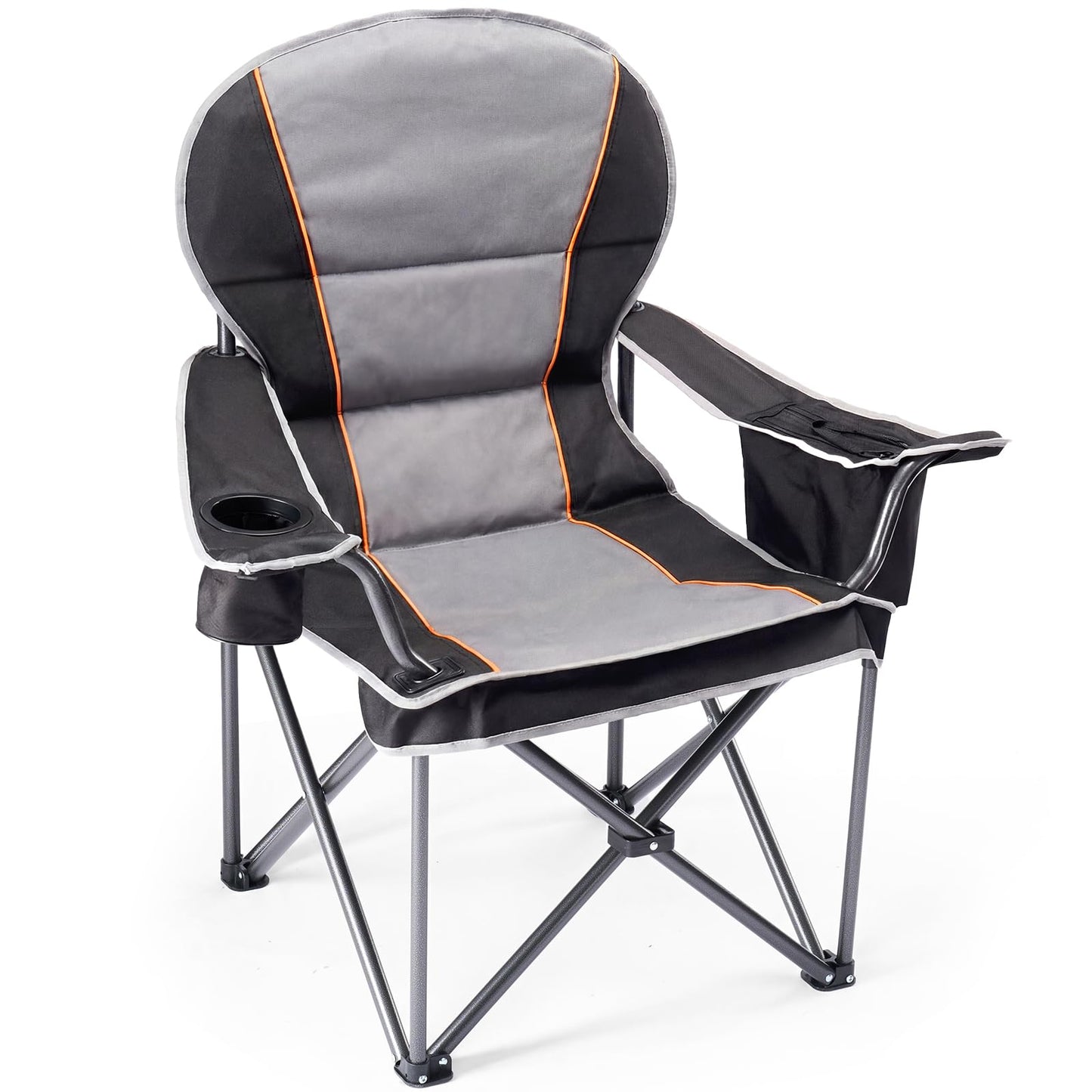 NEWBULIG Oversized Folding Camping Chair for Adults, Portable Outdoor Collapsible Chairs, 500 LBS Heavy Duty Support, with Cup Holders, for Lawn, Fishing, Hiking, Black