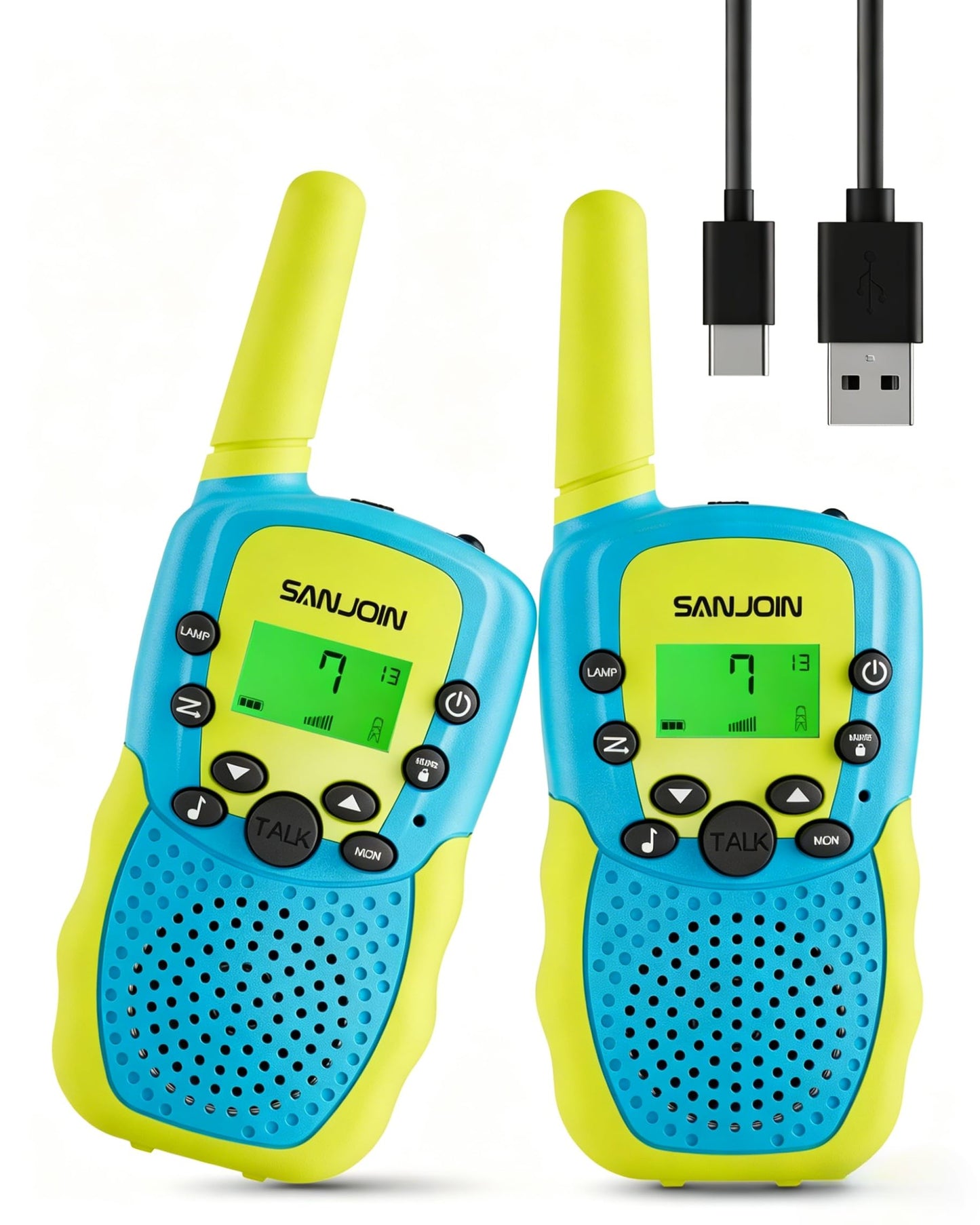 SANJOIN Rechargeable Walkie Talkies for Kids,Outdoor Toys for 3-12 Years Old Boys Girls for Outside, Hiking,Camping Games Walkie Talkie 2000 mAH Battery for 3-6 7-9 10-12 Years,2 Pack