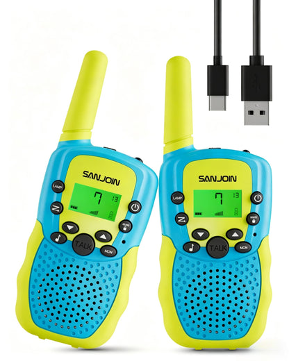 SANJOIN Rechargeable Walkie Talkies for Kids,Outdoor Toys for 3-12 Years Old Boys Girls for Outside, Hiking,Camping Games Walkie Talkie 2000 mAH Battery for 3-6 7-9 10-12 Years,2 Pack