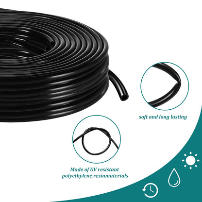 656 Feet 1/4 Inch Drip Irrigation Tubing Irrigation Hose Garden Watering Tube Line, Drip Line Watering Automatic Irrigation Equipment Set for Garden Irrigation System Flower Patio Lawn(Black)