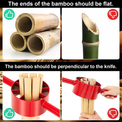 Lanties Bamboo Splitter 5.5 Inch Bamboo Split Steel Manual Dividing Splitting Tool with Both Side Handle Blade for Farm Backyard Workplace, Easy to Use, Red(8 Cut)