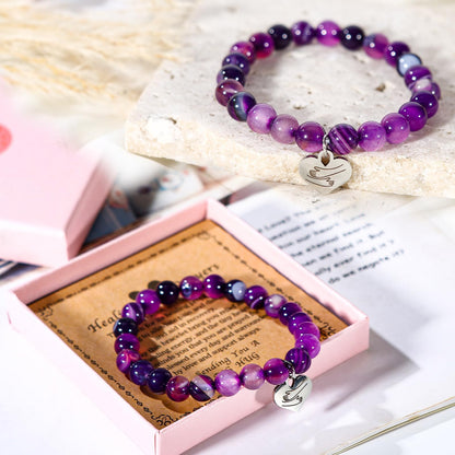 Encouragement Healing gifts,Natural Stone Amethyst Bracelet for Women ,Those Facing Illness or Anxiety to Get Well Soon, Inspirational Gifts on Thanksgiving Christmas Valentine's Day (Agate amethyst)