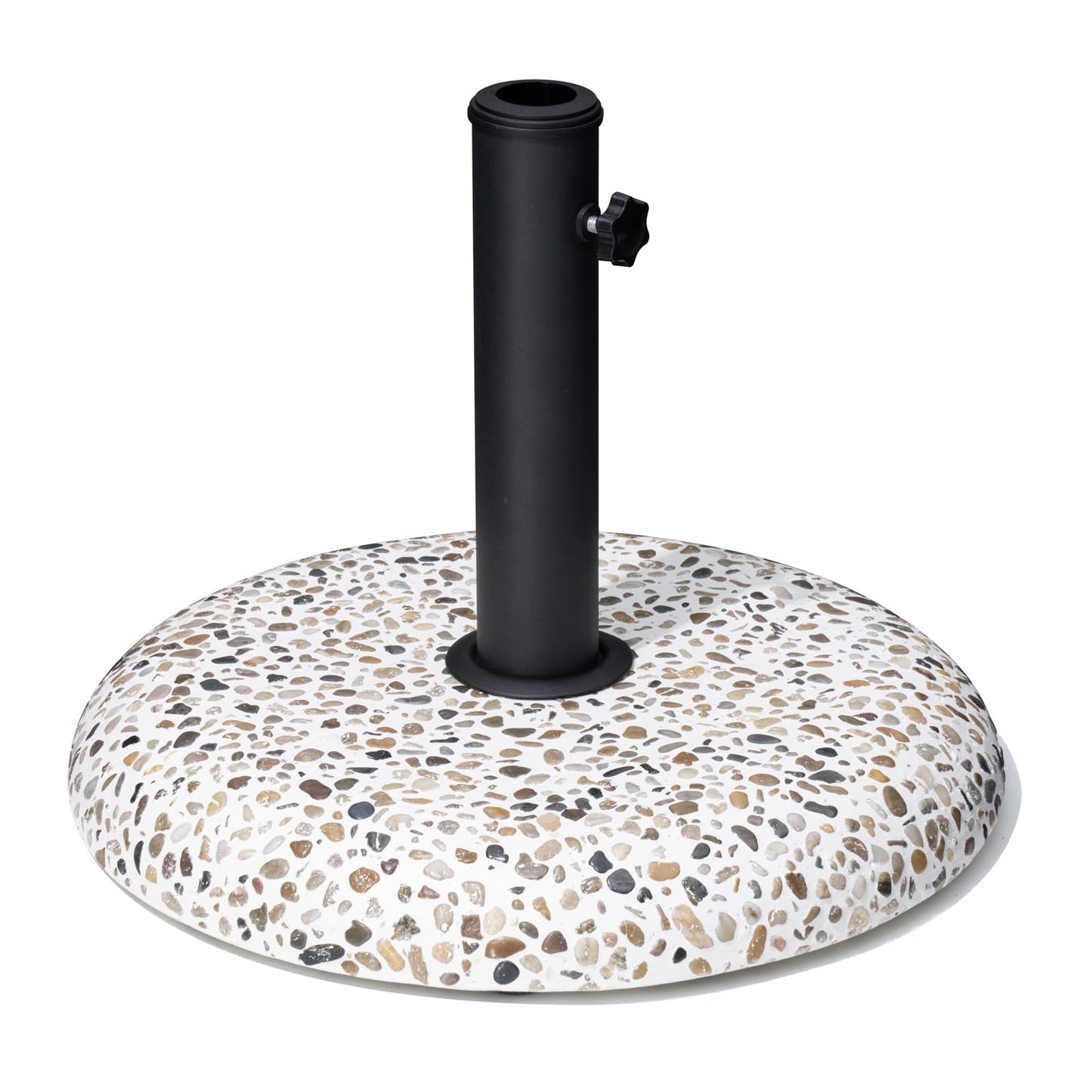 JOINHOM 45lbs Patio Umbrella Base, Outdoor Umbrella Stand, Concrete with Cobblestone Decor Heavy Duty Umbrella Holder Outdoor Base for Deck Poolside Yard (Cobblestone)