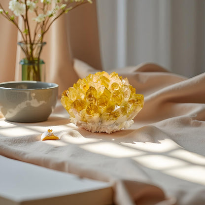 Citrine Crystal Cluster Large Quartz Crystal Formation- Large Yellow Crystal for Positive Energy Authentic Citrine Stone - Citrine Stone Crystal Clusters for Healing
