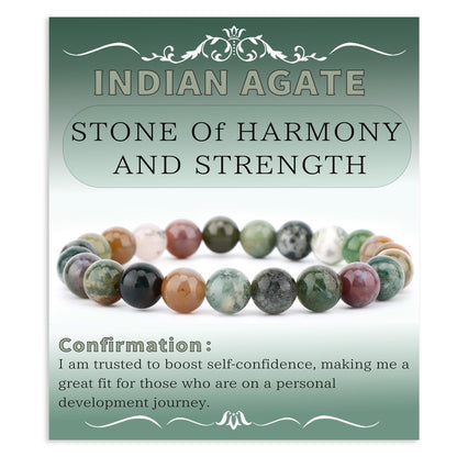 Bymitel 8mm Indian Agate - Handmade Reiki Gemstone Stretch Bracelet, Natural Beauty & Spiritual Essence, Crystal Healing for Unisex Adults