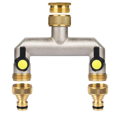 Anstore 2 Way Heavy Duty Faucet Splitter, Two Way Hose Splitter Brass Tee Valve with Handle 3/4" Garden Hose Connector Dual Outlet, Spigot Splitter 2 Way for Home, Yard, Washing Machine, Garden Hoses