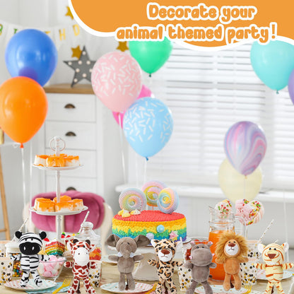 Guiqulai 14 Pcs Mini Jungle Animal Plush Toys Set, Including 14 Pcs Stuffed Safari Forest Animals with Birthday Hats, Organza Bag for Birthday Favor Theme Party