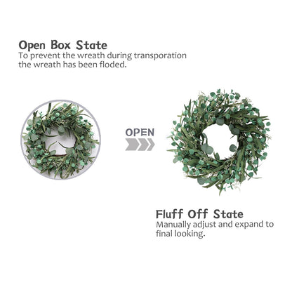 TEMPUS 20 Inch Artificial Eucalyptus Leaves Wreath Greenery Spring/Summer Wreath for Front Doors, Walls, Farmhouse (Indoor/Outdoor Use)