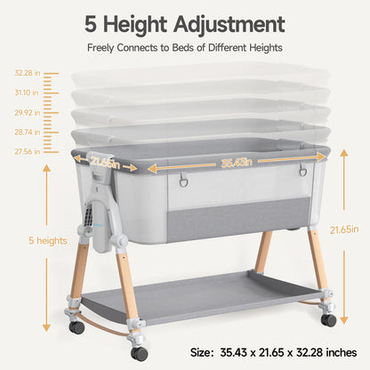 LookBaby Baby Bassinet, 4-in-1 Rocking Bassinet Beside Crib for Baby, One-Click Foldable Bedside Sleeper for Newborn, Travel Bassinet with 5 Heights, Soft Mattress and Hanging Toys for Infant