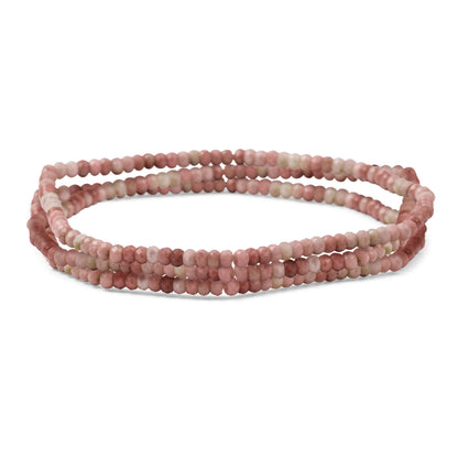 Mini Dainty Tiny Petite Seed Caviar Bead Stacking Round Faceted Genuine Natural Gemstone Rose Pink Rhodonite Ball Stackable Strand Stretch Bracelet For Women Teen Adjustable