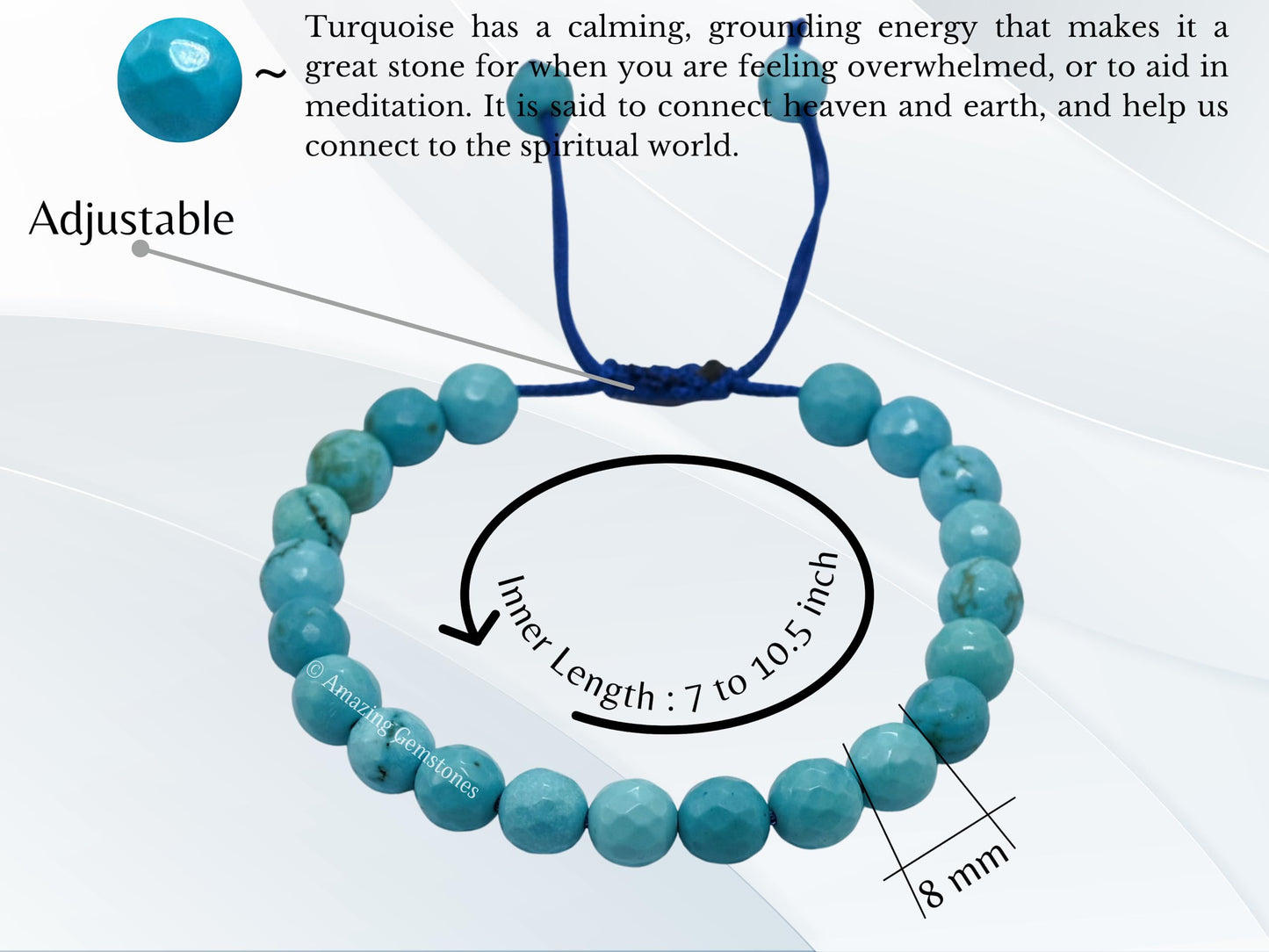 Amazing Gemstone Turquoise Bracelet for Women - Chakra Mens Bracelet Protection Crystals and Healing Stones - Blessing Spiritual Meditation Stocking (Faceted Beaded Bracelet, Adjustable)