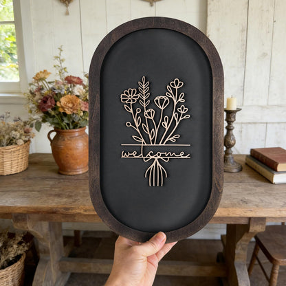 Welcome Sign for Front Porch, 3D Farmhouse Welcome Decor Rustic Wood Door Sign Distressed Home Wall Art with 3D Flower Patterns for Entryway Living Room Office Housewarming Decor