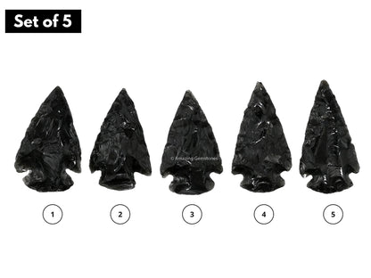 Amazing Gemstone 5 Pieces Black Obsidian Arrowhead, Crystal and Healing Stone Flint Rock Arrow Head - 1 to 1.5 Arrowheads for DIY Project Craft Point Jewelry Making