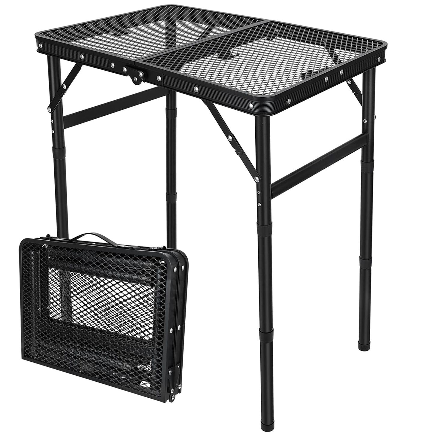 GDDGHS Folding Grill Table – Portable Aluminum Camping Grill Stand, 3 Height Adjustable Outdoor Barbecue Grilling Table 22.8"×15.7"×27.5"