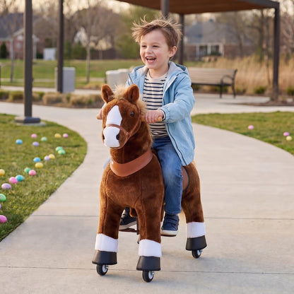 PonyCycle Kids Ride on Horse Walking Horse Toys, Classic Model U (with Brake/ 36" Height/Size 4 for Age 4-7), No Battery, Ride on Pony Animal for Indoor Outdoor Gift Brown Ux424