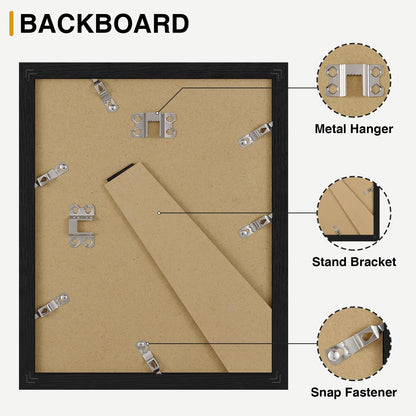 Vittanly 8x10 Picture Frames Set of 9, Shatter Resistant Plexiglass, Display 5x7 Pictures with Mat or 8x10 without Mat, Photo Frames for Wall or Tabletop, Engineered Wood, Black