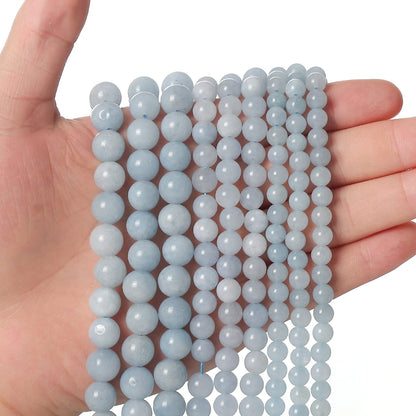 60pcs 6mm Natural Stone Beads Aquamarine Beads Energy Crystal Healing Power Gemstone for Jewelry Making, DIY Bracelet Necklace