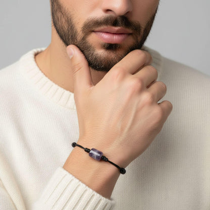 Luck Strings Adjustable Gemstone Cord Bracelet for Men & Women - Cylinder Stone Bead - Chakra Inspired Meditation Jewelry - Talisman Beach Style (amethyst)