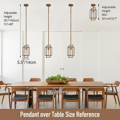 Wrlmfy Antique Brown Pendant Lighting Fixture with Geometric Metal Cage, 1-Light Retro Inspired Farmhouse Mini Hanging Lamp with Height Adjustable Rods for Kitchen Island, Cafe Bar, Dining Room