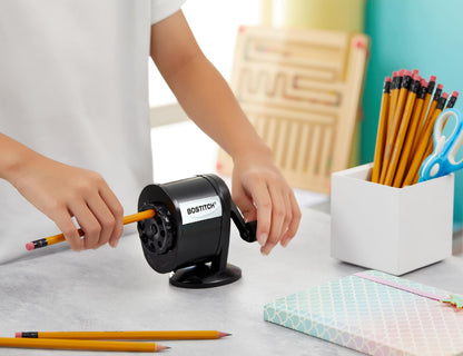 Bostitch Office Wall Mount Manual Pencil Sharpener, 8 Hole Dial, 6X Longer Cutter Life, Vertical or Horizontal Mounting, Black