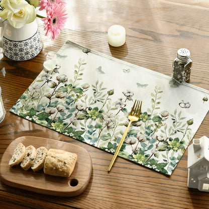 Artoid Mode Cotton Plant Leaf Butterfly Spring Placemats Set of 4, 12x18 Inch Seasonal Summer Holiday Table Mats for Party Kitchen Dining Decoration