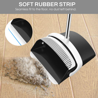 EZKEY Broom and Dustpan Set for Home, 51-in Long Adjustable Handle Angle Broom and Dustpan Combo Set with Dust Pan Teeth to Clean Hair for Home Kitchen Office Lobby Floor Garden (Black&White)