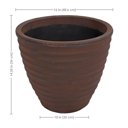 Sunnydaze Ribbed 16" Outdoor Plant Pot - Polyresin Double-Walled Planter for Indoor or Outdoor Use - Rust - Set of 4