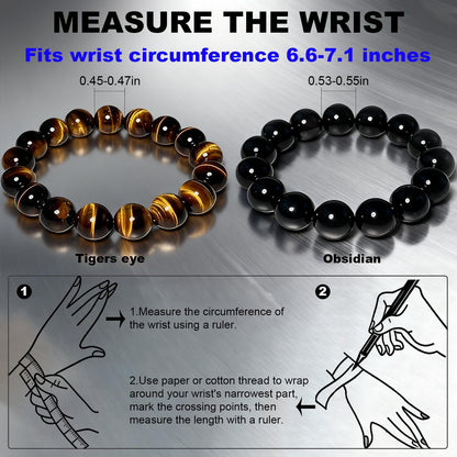 Ruishupin Natural obsidian bracelet,Tigers eye black obsidian 8/10/12/13mm beads bracelet for men and women, Jewelry Healing elasticized Bracelets Bring Luck and happyness Prosperity.Mom/Dad/Wife/Employee gift