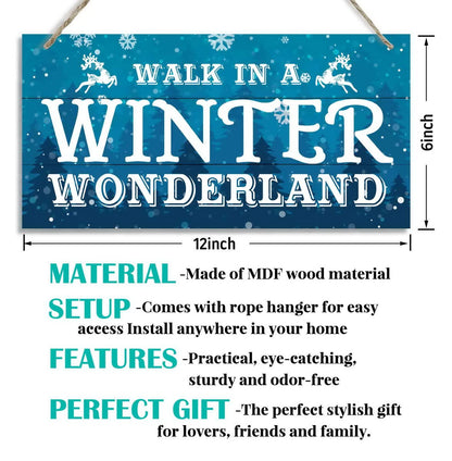 Christmas Door Sign Decor, Walk in a Winter Wonderland, Winter Seasonal Christmas Wall Art Hanging Wooden Sign Merry Xmas Holiday Decorations for Home Outside Indoor
