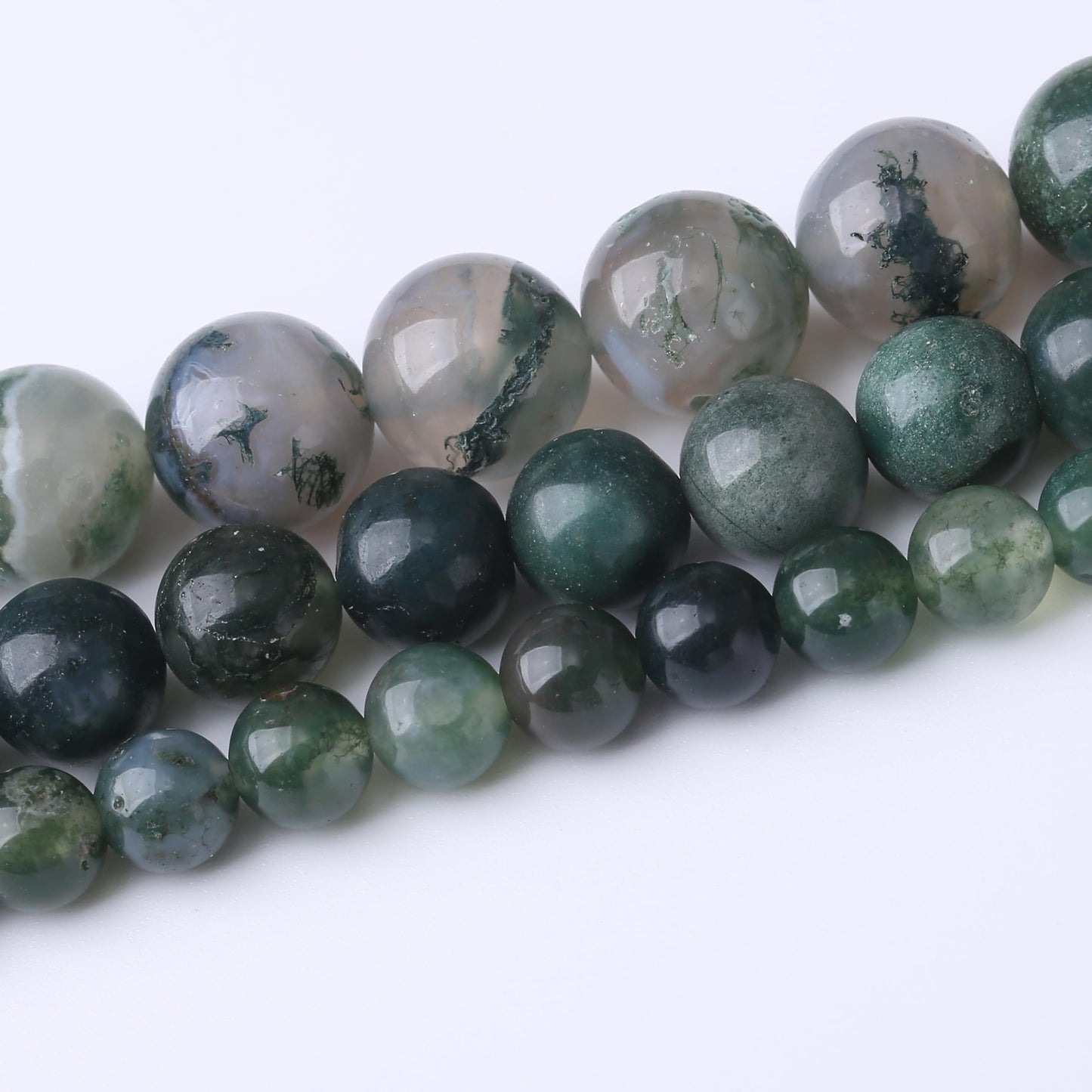 Natural Moss Agate Stone Gemstone Round Crystal Energy Jade Beads for Jewelry Making DIY Bracelet Necklace - 1 Strand 15.5inch 35PCS 10MM