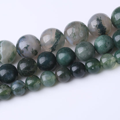 Natural Moss Agate Stone Gemstone Round Crystal Energy Jade Beads for Jewelry Making DIY Bracelet Necklace - 1 Strand 15.5inch 35PCS 10MM