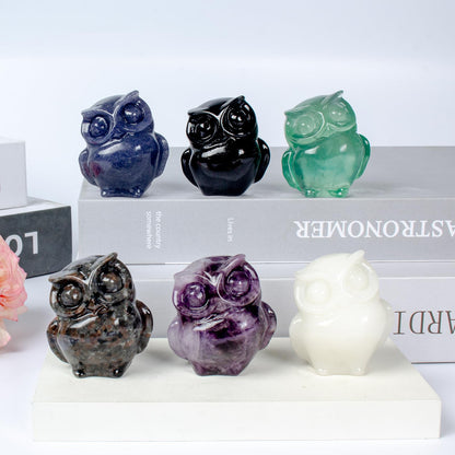QLRSUXN 2 Inch Owl Figurine Handcrafted,Flame Stone Healing Crystal Animal Sculpture,Home Decor Unique Gift for Collectors,Crystal Artwork Nature Lovers Birthday Anniversary Present Spiritual Gift