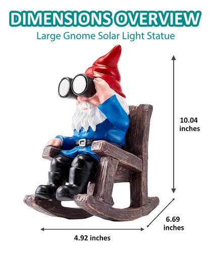 GaloTrek Solar Garden Gnome Statues Resin Gnome Figurines Sitting on Rocking Chair Outdoor Telescope Gnome Gifts for Yard, Patio Decor Gift