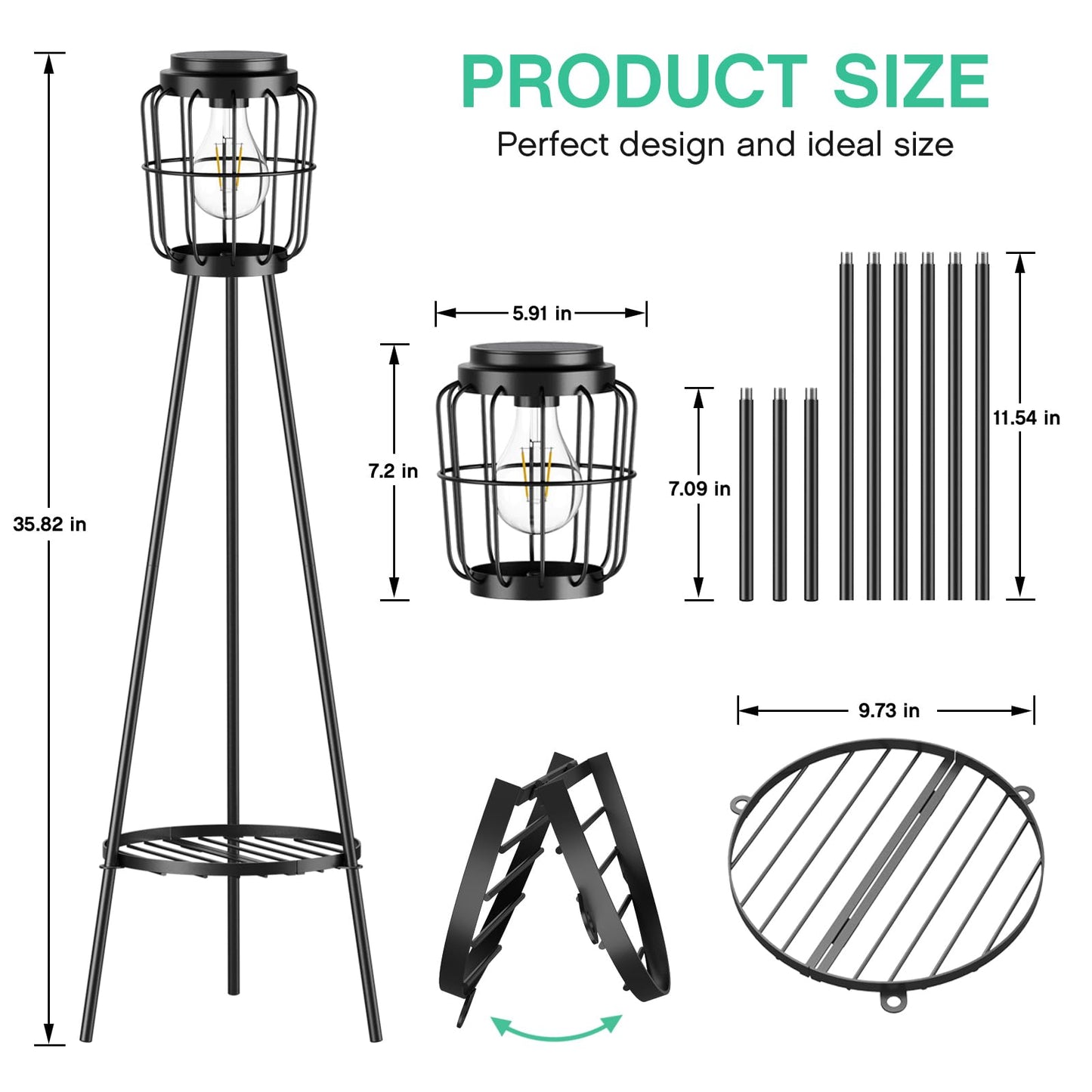 VISFLAIR 2 Pack Solar Lights with Plant Stand, Outdoor Floor Lamp, Waterproof Solar LED Edison Bulb Floor Lamps for Patio Porch Deck Yard Garden Decor