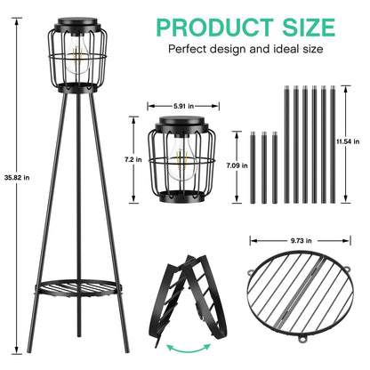 VISFLAIR 2 Pack Solar Lights with Plant Stand, Outdoor Floor Lamp, Waterproof Solar LED Edison Bulb Floor Lamps for Patio Porch Deck Yard Garden Decor